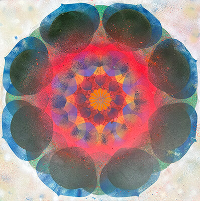 oil on linen, Kaleidiscope Pop Orange Swirl by Mary Judge.