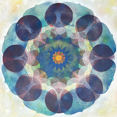 oil on linen, Kaleidiscope Pop Blue Haze by Mary Judge.