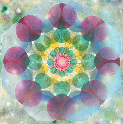 oil on linen, Kaleidiscope Pop Green Haze by Mary Judge.
