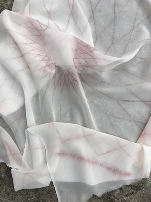 Beyond the Veil, Venice Biennale,'And may god cover you with the veil of his love', powdered pigment on silk chiffon, 1x1 meter, 2019